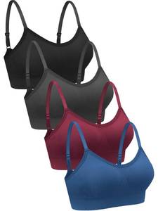 lot 22075 image: 4 Pieces Neck Bralettes Wireless Cami Bra Tank Top Bra Sports Bra for Women Girls (Black, Dark Grey, Dark Red, Blue,Large)size unverified 
