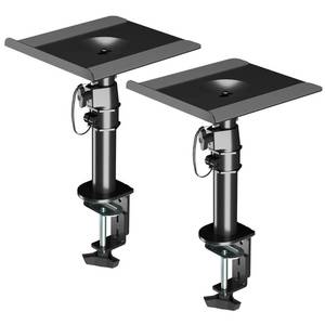 lot 22397 image: suptek Clamp-on Speaker Stand Desk Mount Set, 9.6 x 8.8 inch Trays, Height Adjustment and Tilt, Universal Audio Holders for Computer and Bookshelf Speakers, Elevated Sound, 2 Pack, Black, SDM001B