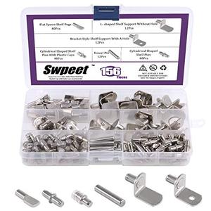 lot 22401 image: 156Pcs 6 Styles Shelf Pins Kit, Top Quality Nickel Plated Shelf Bracket Pegs Cabinet Furniture Shelf Pins Support for Shelf Holes on Cabinets, Entertainment Centers