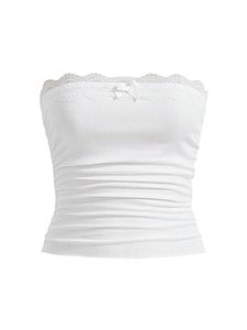 lot 22402 image: SOLY HUX Womens Lace Trim Ruched Bandeau Crop Tube Tops Bowknot Front Strapless Summer Tops Plain White M