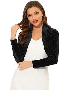 lot 22406 image: Allegra K Womens Long Sleeve Velvet Shrug Cocktail Party Open Front Cropped Bolero Cardigan Top X-Large Black