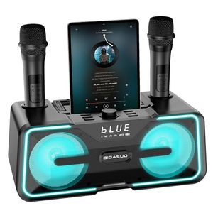 lot 22408 image: BIGASUO Karaoke Machine for Adults Kids with 2 UHF Wireless Microphones, Portable Bluetooth Singing PA Speaker System with LED Lights for Home Party, Wedding, Church, Picnic, OutdoorIndoor