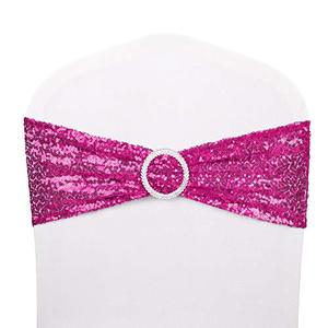 lot 22419 image: Desirable Life Pack of 25 Chair Sashes Sequin Stretchy Spandex Bands Decorative Bows One-Sided Sequins Decor for Romantic Wedding Party Home Chair Cover Sash Decorations - Hot Pink