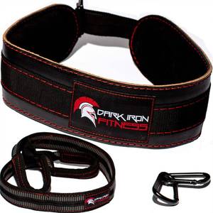 lot 22420 image: Dark Iron Fitness Dip Belt � Padded Leather Weight Lifting Belts w 40 Inch Strap for Squats & Pull Ups - Men & Women Weightlifting up to 270lbs