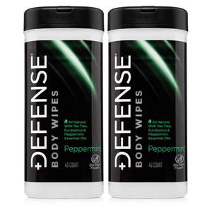 lot 22422 image: Defense Soap Peppermint Body Wipes 40 Count (Pack of 2) with All Natural Tea Tree Oil  Post Workout, Sport, Wrestling, Camping, Shower Wipes for Men and Women