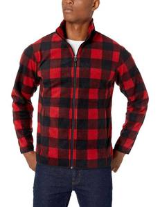 lot 22425 image: Amazon Essentials Mens Full-Zip Fleece Jacket (Available in Big & Tall), Black Red Buffalo Plaid, XX-Large