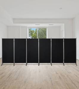 lot 22435 image: Maxhonor 6 Panels Room Divider 6 FT Tall Weave Material Room Divider, Double Hinged Folding Privacy Screens, Freestanding Room Dividers, Black