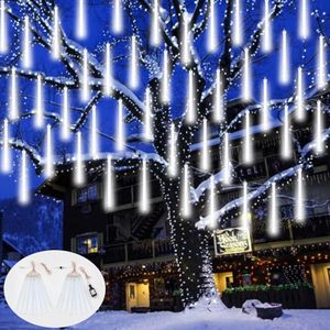 lot 22453 image: 2-Pack Extendable Meteor Shower Christmas Lights Outdoor, Waterproof 16 Tubes 384 LEDs Outdoor Tree Lights for Christmas Decorations Outdoor Backyard Decor Garden Patio Xmas Decoration (Cool White)