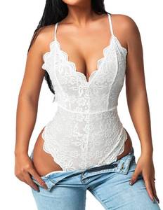 lot 22773 image: Avidlove Womens Sexy Lingerie Lace Teddy Bodysuit Snap Crotch V Neck One Piece Babydoll (Double Layers - White, S)