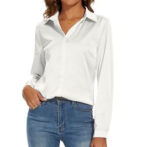 lot 22777 image: Womens Silk Blouse Long Sleeve Lady Shirt Casual Office Work Blouse Button-Down Shirts Tops(White,M)