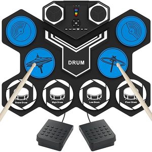 lot 22783 image: Electric Drum Set, 9 Drums Portable Practice Pad, Electronic Drum Kit with Built in Speakers, Drum Sticks, Headphone Out Jack, Christmas Birthday Gifts for KidsAdults
