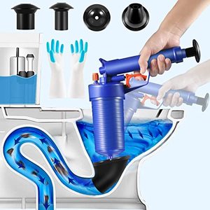 lot 22791 image: Toilet Plunger, Drain Clog Remover Tool with 4 Sized Suckers, High Pressure Air Drain Blaster Gun, Tub Drain Cleaner Opener, Sink Plunger for Bathroom Kitchen Bathtub Toilet Floor Drain Clogged Pipe