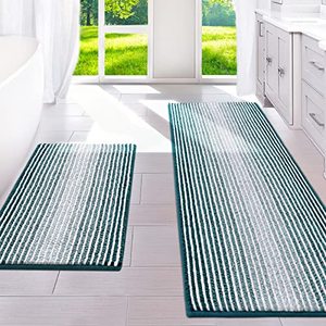 lot 22794 image: BSICPRO Bathroom Rugs and Mats Sets, 2 Piece Thick Absorbent Chenille Bath Mat Rug Set Non Slip, Soft Shaggy Bath Room Floor Mats for Bathroom, Machine Washable (20 x 60 Plus 20 x 32, Green)