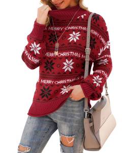 lot 22800 image: Jouica Womens Christmas Ugly Sweater Oversized Turtleneck Long Sleeve Casual Cable Knit Chunky 2023 Winter Pullover Sweater Top,Red Snowflake Christmas,Small