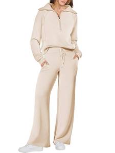 lot 22808 image: ANRABESS Women 2 Piece Outfits Sweatsuit Set 2023 Fall Trendy Oversized Quarter Half Zip Sweatshirt Wide Leg Sweatpant Lounge Matching Sweat Set Athletic Tracksuit Travel Clothes 1088zanglan-SBLUE