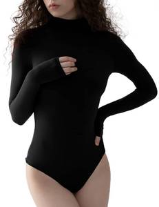 lot 22811 image: PUMIEY Bodysuit for Women Long Sleeve Mock Turtle Neck Body Suits T-shirt Tops, Jet Black XX-Large
