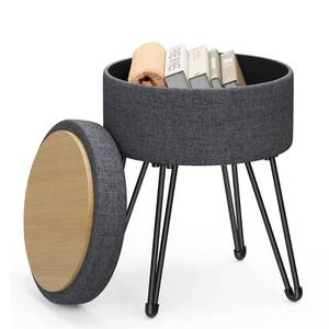 lot 22815 image: SONGMICS Vanity Stool Chair, Small Ottoman Stool with Storage, Vanity Chair, 15.4 Dia. x 17.4 Inches, 4 Metal Legs, for Makeup Room, for Living Room, Bedroom, Slate Gray ULOM002G01