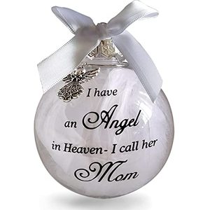 lot 22816 image: Christmas Tree Ball Ornaments Clear Feather Ball Angel Memorial Ornament I Have an Angel in Heaven I Call Her Mom - Family Memorial Loss of Loved One Hanging Pendant Xmas Tree Dcor