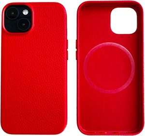 lot 22821 image: InUnion Genuine Leather Case for iPhone 14 Plus with MagSafe Charging Function, Top Grain Leather Stylish Case for iPhone 14 Plus 6.7 Inch -Red