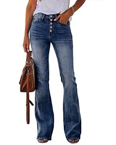 lot 22828 image: Koinshha Womens High Waisted Jeans Boyfriend Stretch Flare Casual Bootcut Denim Pants 16 long