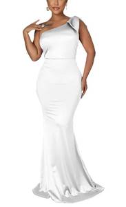 lot 22832 image: JTNFairy Womens Formal Evening Cocktail Long Maxi Wedding Dress One Shoulder Elegant Evening Party Dresses White 2XL