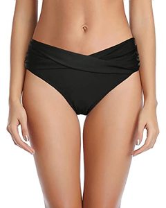 lot 22850 image: Tempt Me Women Black Twist Bikini Bottom Cheeky High Cut Bathing Suit Bottoms Ruched Swimsuit Bottom L