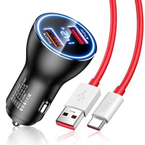 lot 22852 image: Car Charger SuperVOOC 80W for OnePlus 12R 12 11 10t 10 Pro, SuperVOOC Warp Charger for OnePlus Open Pad Nord 9 Pro 8 7T 6 6T 5 5T LED Display Dual USB Car Charger Adapter with 3.3FT USB A to C Cable