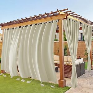 lot 22861 image: RYB HOME Extra Wide Outdoor Curtains Windproof, Blackout Waterproof Neighbor Privacy Outside Curtains for Patio Pergola Pool Hut Screen Porch Outside Deck, W 105 x L 96 inch, Cream Beige, 2 Panels
