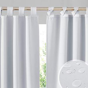 lot 22862 image: RYB HOME Porch Curtains Outdoor Waterproof - 2 Panels Detachable Top Water Resist UV Block Privacy Thermal Draperies for Patio Pergola Pavilion Spa, W 100 x L 95, Greyish White