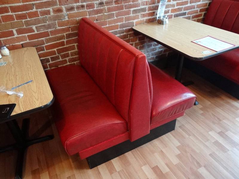 lot 5242 image: 41 Red Vinyl Padded Double Booth Seating