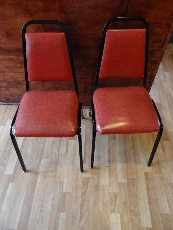 lot 5259 image: Pair Of Red Vinyl Padded Metal Framed Chairs