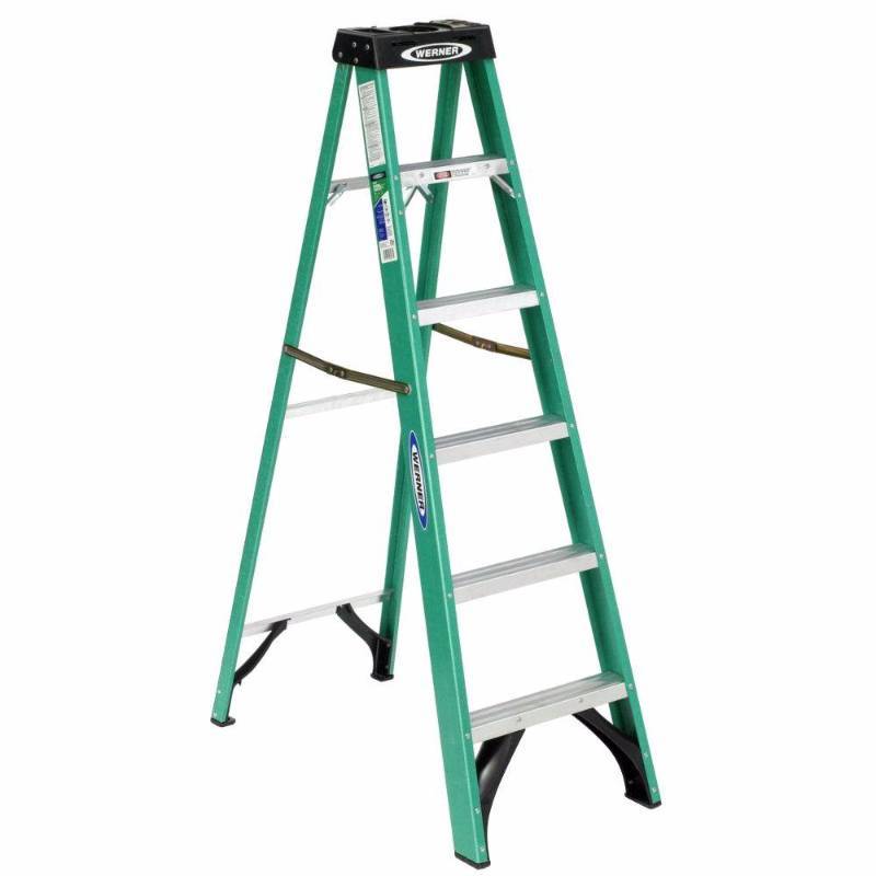 lot 3277 image: Disaster Recovery Werner Ladders 6 ft. Fiberglass Step Ladder with 225 lb. Load Capacity Type II Duty Rating FS206