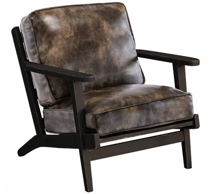 lot 95981 image: Athmile Brown PU Leather Solid Wood Accent Chair with Removable Cushion, 34.65 in H x 28.74 in W x 32.28 in D MISSING ONE CUSHION