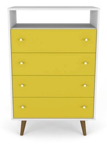 lot 6285 image: Manhattan Comfort Liberty 4-Drawer White & Yellow Dresser Chest, 28.07L x 43.11H x 17.72D ALREADY ASSEMBLED