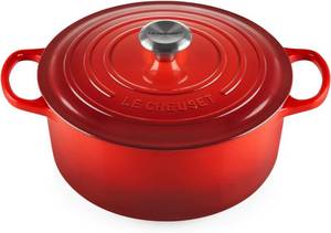 lot 6242 image: Le Creuset Enameled Cast Iron Signature Round Dutch Oven - 5.25 Quart - Cerise Red