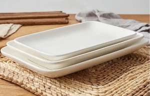lot 6296 image: 16, 14, and 12 Inch Rectangular Serving Dish - Set of 3 - White