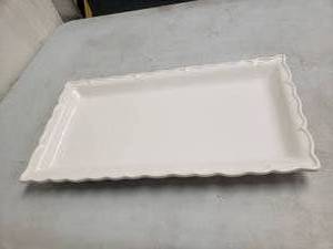 lot 6273 image: White Wavy Ceramic Platter 17.75 in x 9.75 in