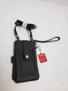 lot 10000021 image: Mundi Black Leather Phone Case Wallet with Shoulder and Wrist Straps