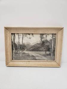 lot 10000027 image: Beige Rustic Wooden Picture Frame with Black and White Landscape Photo - 13.5in W x 9.5in H