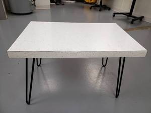 lot 10000031 image: White and Gold Marble Top Accent Table with Black Hairpin Legs - 30.5in W x 20in D x 18.5in H