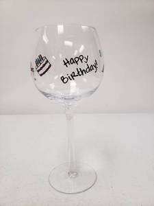 lot 10000060 image: 8.5 Inch Tall Happy Birthday Printed Wine Glass