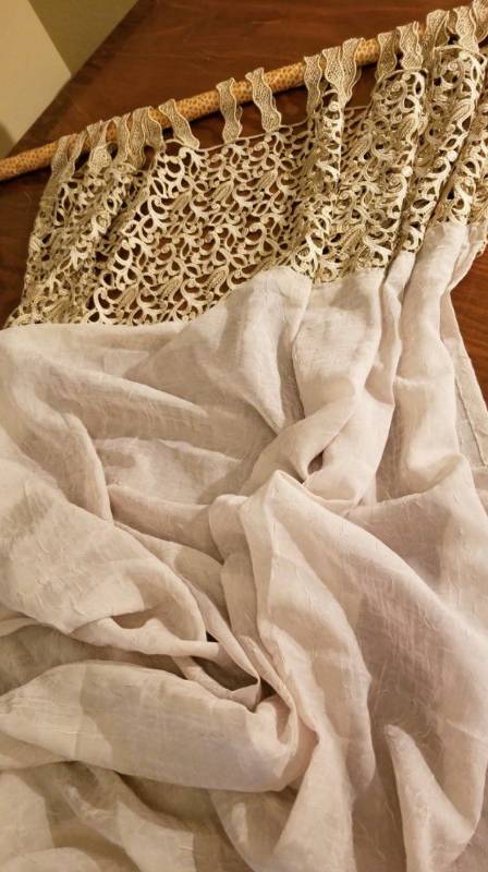 lot 10000028 image: Peri Homeworks Collection Bali Crushed Voile and Macrame Curtains - Beige - 50in W x 82in H - Set of 2 Panels