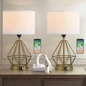 lot 6416 image: 17 Stories Limairy 16.5 Inch Metal USB Table Lamp - Set of 2 - Brass