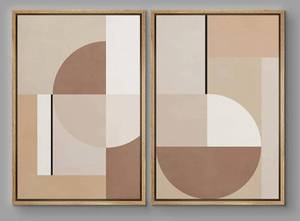 lot 6462 image: IDEA4WALL Brown and White Mid-Century Geometric Symbols Chic 2-Piece Wood Framed Canvas Wall Art - 24x32 Inch