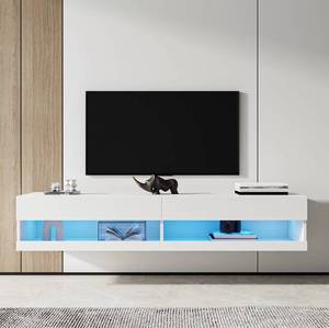 lot 6465 image: Ivy Bronx Alaziah Wall Mounted 80 Inch Floating TV Stand with 20 Color LED Lights - White