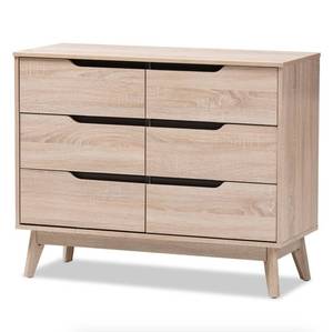 lot 6472 image: Braxton Studio FLDT00805 Hana Oak and Dark Grey 6 Drawer Double Dresser - 39.38in W x 15.75in D x 31.5in H