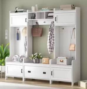 lot 6473 image: Wildon Home Teresa Hall Tree with Bench and Shoe Storage - White Wood - 78.5in W x 15in D x 72in H