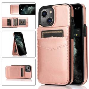 lot 6483 image: iPhone Pro Magnetic Back Vertical Flip Wallet Case with Card Holder - 6.5 x 3.25 Inch - Rose Gold