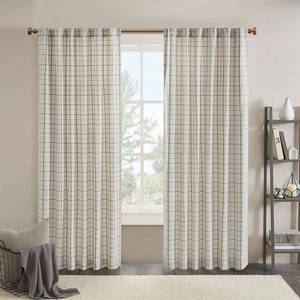 lot 6404 image: Maidson Park Preston Tan Plaid Window Curtain Panel with Rod Pocket, Back Tab Panel and Fleece Lining - 50in W x 84in L