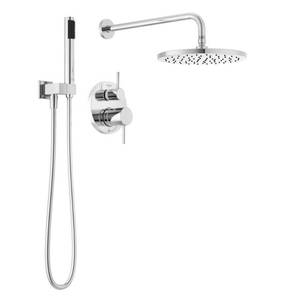 lot 6471 image: Delta Modern 1-Spray Raincan Wall Mount Fixed and Handheld Shower Head - 342701, 342702 - Chrome - Retail $559.4